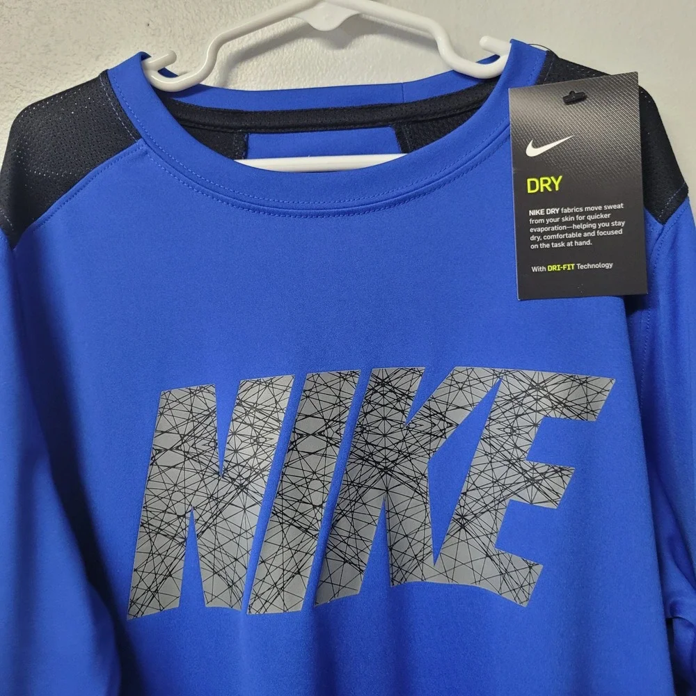 Nike Boys Dri-FIT Training Long‎ Sleeve Shirt Blue Black 888134-480 Sz Large NWT